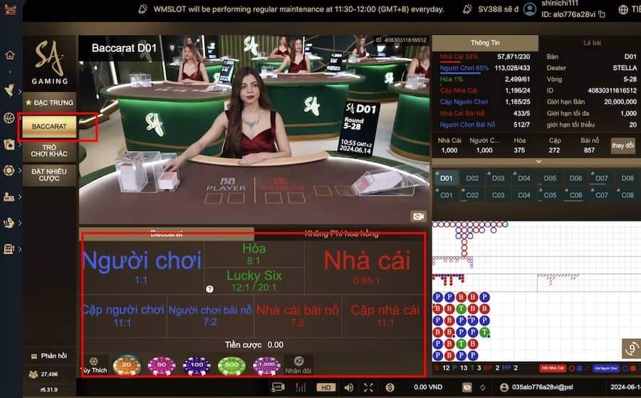 Trong sảnh casino chọn trò chơi "Baccarat" Trong sảnh casino chọn trò chơi "Baccarat"